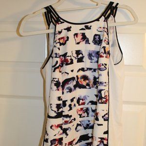 WHBM White and Floral high neck blouse